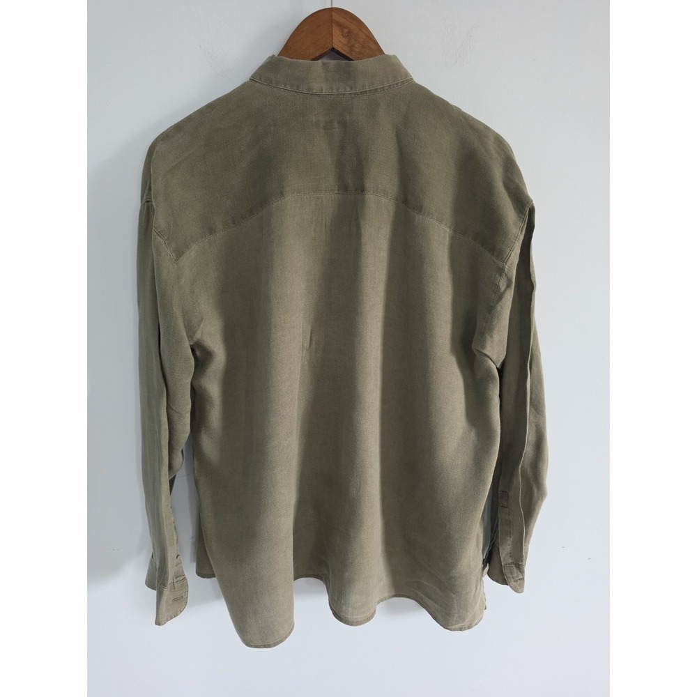 J.Jill Love Linen Button Up Shirt 100% Linen Olive Green Long Sleeve L - Picture 4 of 5